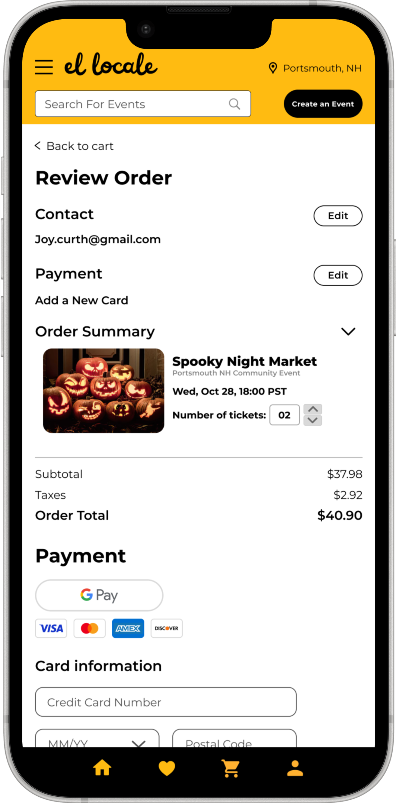 El Locale Checkout Screen – Review order and payment