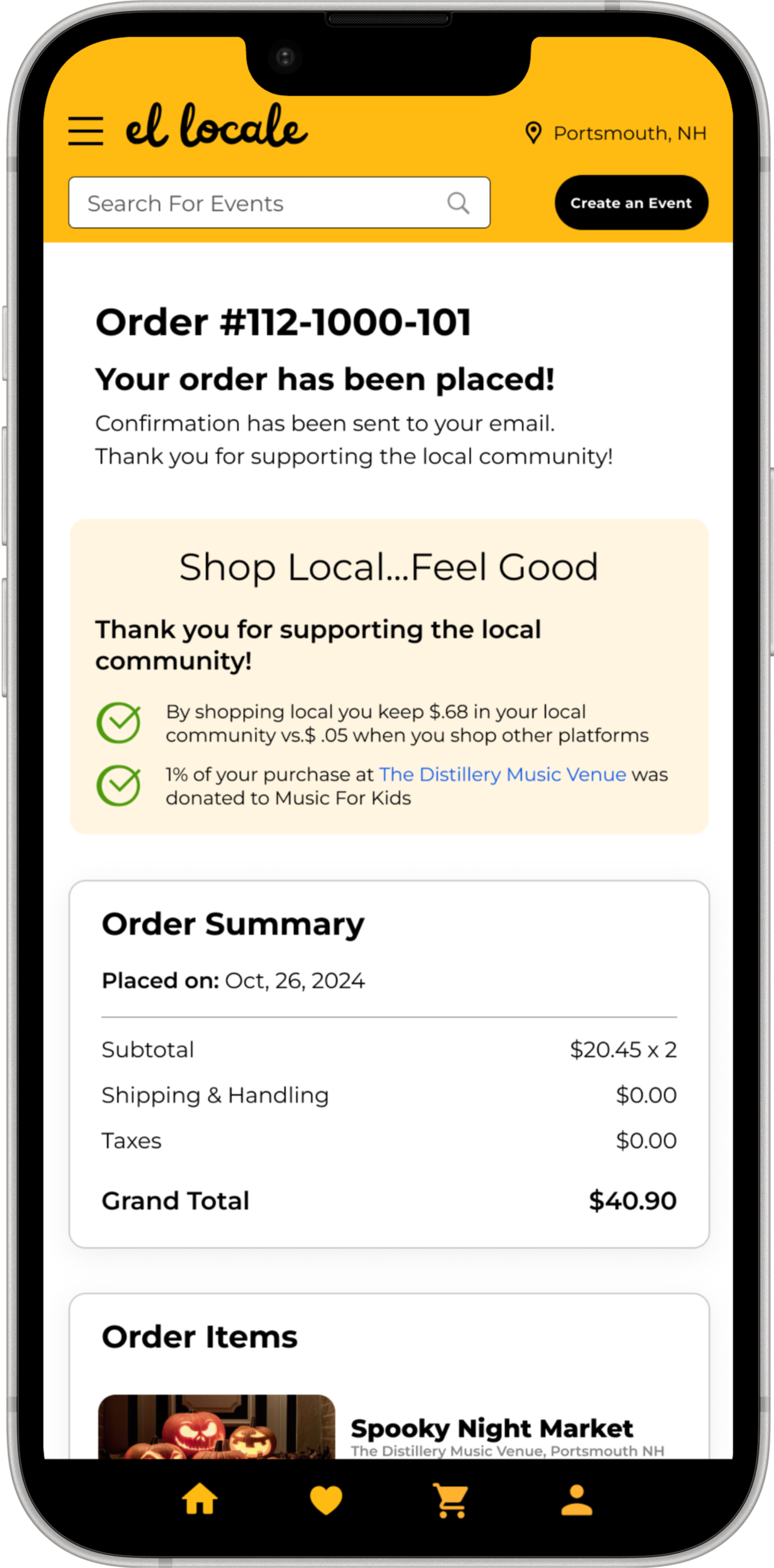 El Locale Order Confirmation Screen – Purchase complete